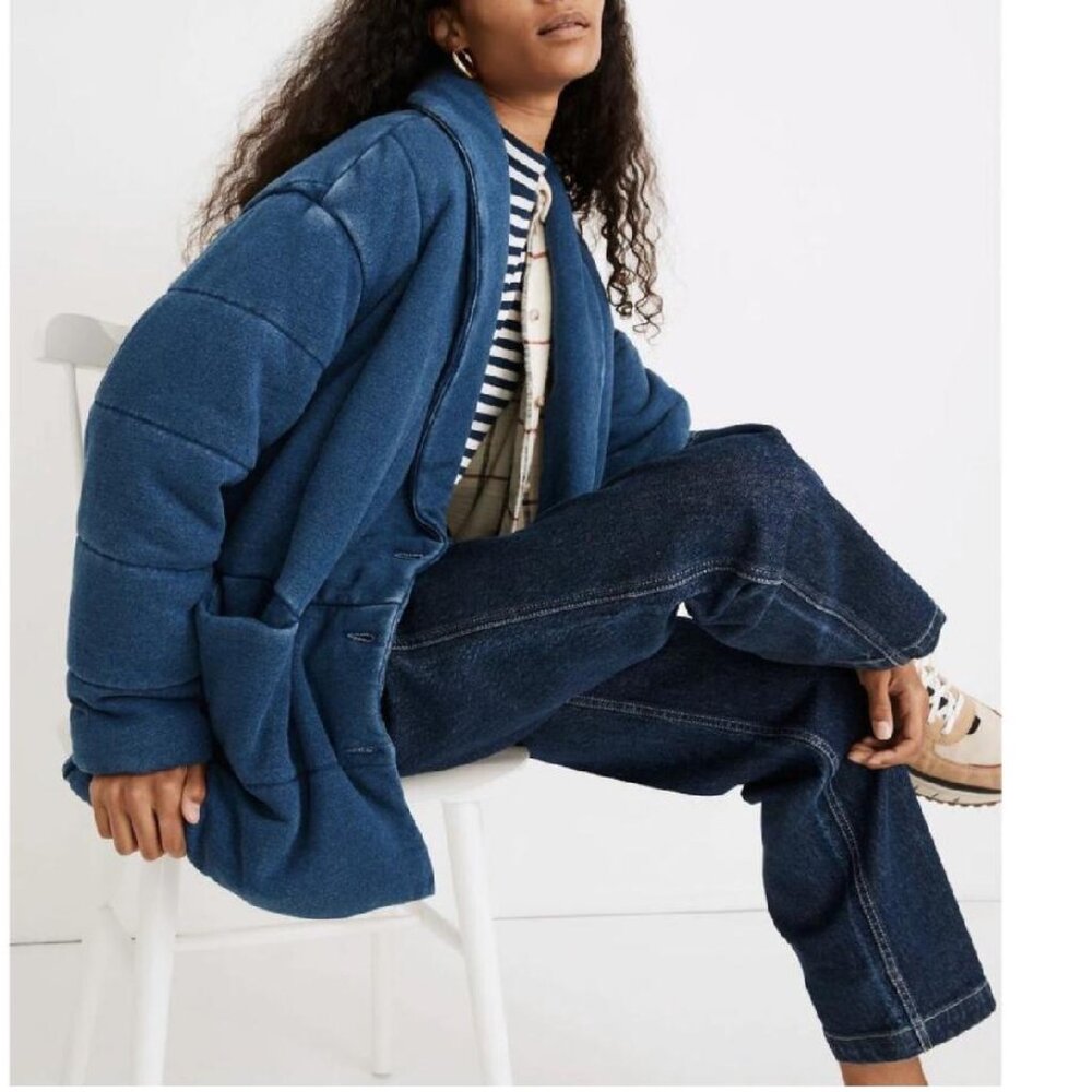 Madewell Indigo Terry Sweatshirt Puffer Coat Jacket Fall Winter Casual S